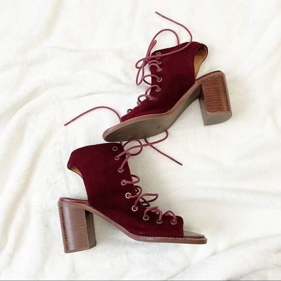 Jeffrey Campbell x Free People red burgundy minimal lace up heel size 7.5 suede - Picture 7 of 12